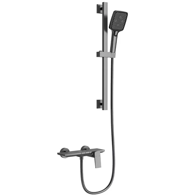 Set de dutxa quadrat gris metall amb barra lliscant ajustable