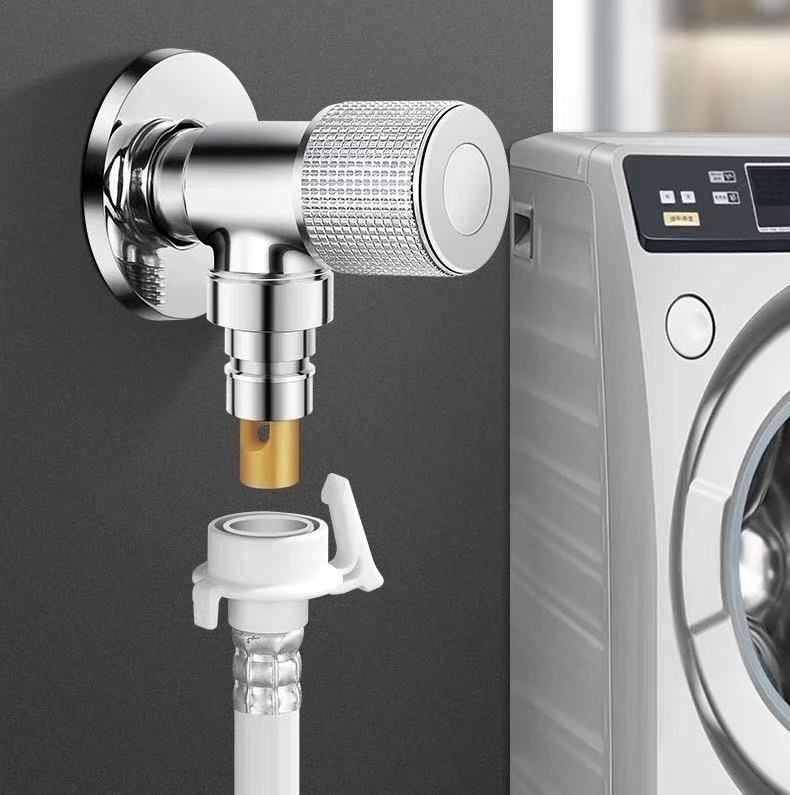 Mirror Chrome Knurled Knob Washing Machine Water Stop Valve