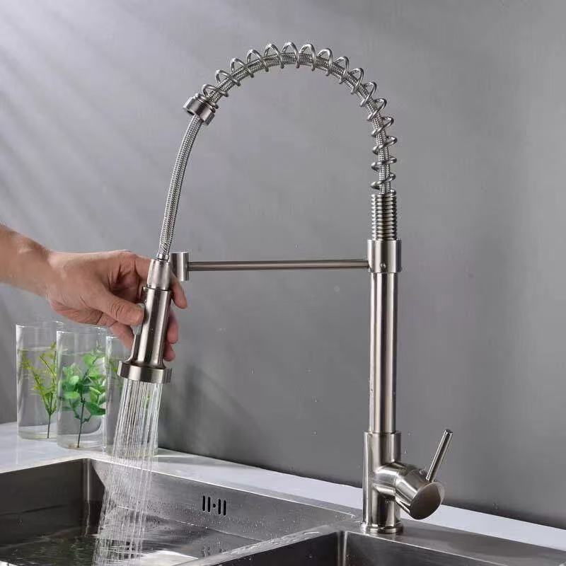 High-Bend Spring Tube Pull-Out Hot And Cold Kitchen Sink Faucet