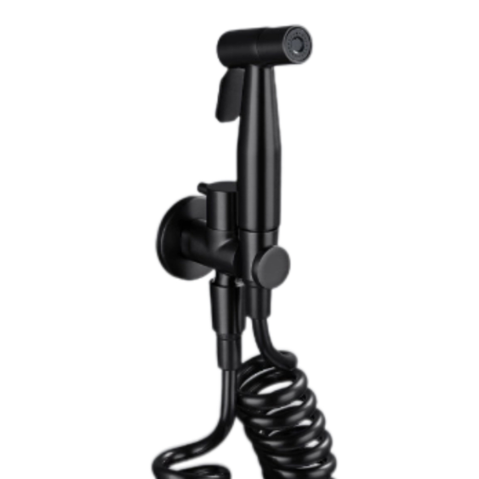 Pistola de polvorització de vàter a pressió negra muntada a la paret Pistola de polvorització de vàter a pressió negra muntada a la paret